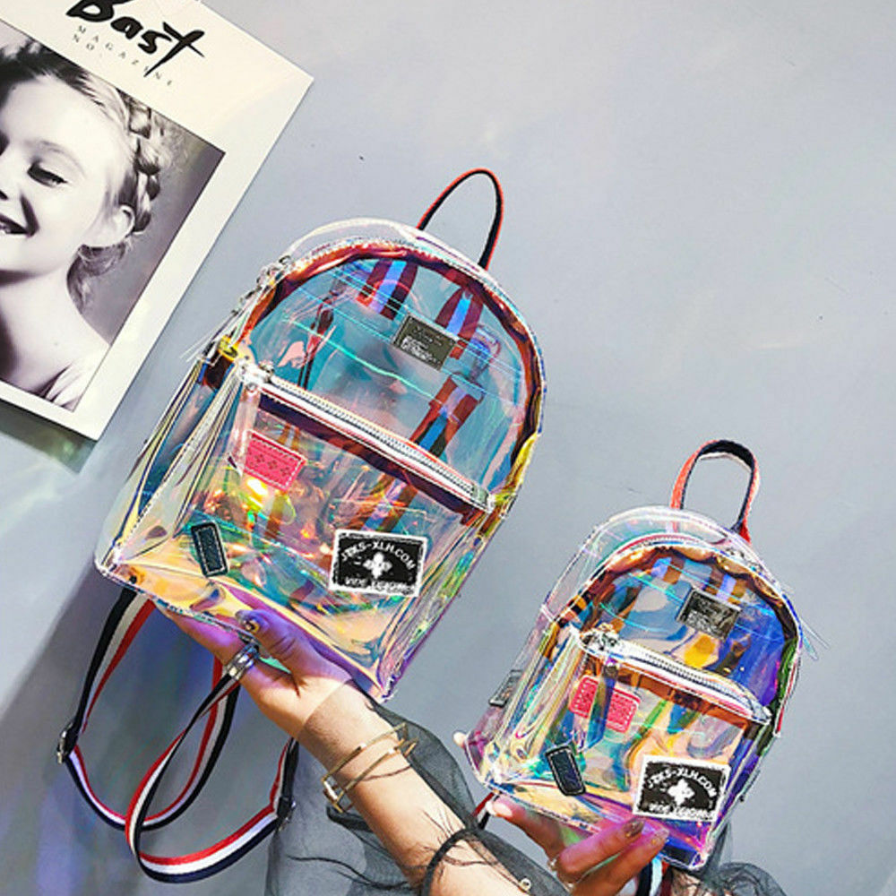 Hot Sale Girls Transparent See Through PVC Mini Backpack Cute School Bags Lovely Cute Laser Jelly Schoolbag