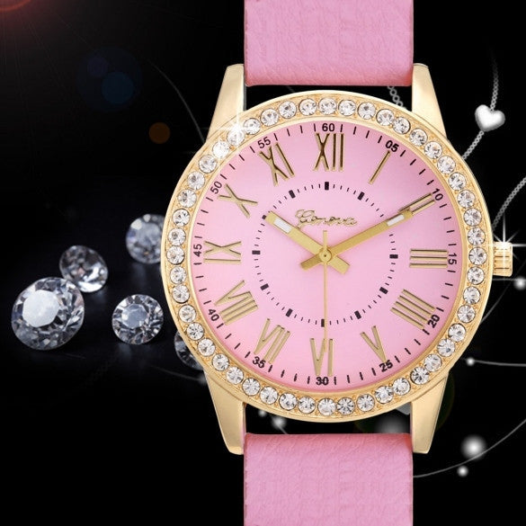 Fashion Women Analog Synthetic Leather Watchband Rhinestone Decoration Quartz Casual Watch Wristwatch - May Your Fashion - 4