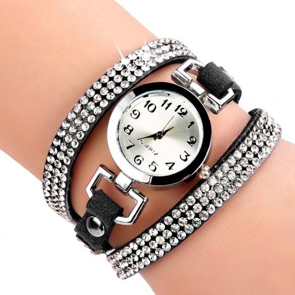 Korean Fashion Women Rhinestone Bracelet Round Dial Analog Quartz Casual Watch Wristwatch