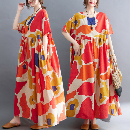 New Summer Korean-style Artistic Loose Printed Dress