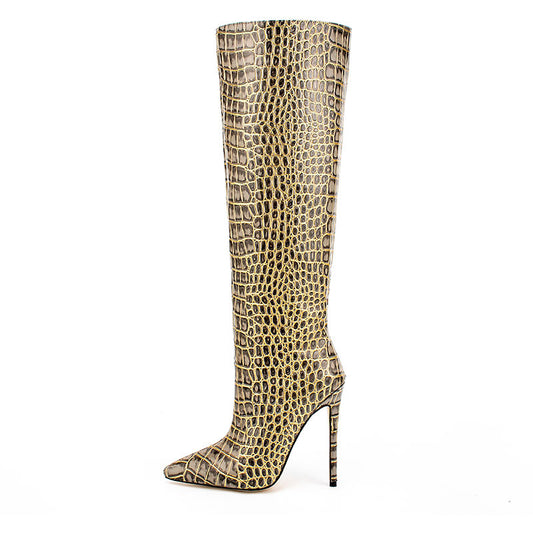 Stone Texture Boots | Lacquered Leather Boots | Over-the-Knee Boots