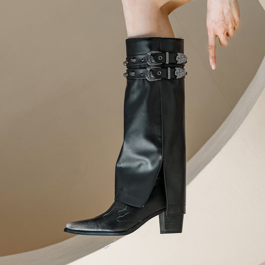 Square-Toed Boots | Chunky Heel Boots | Rivet Embellishments Boots