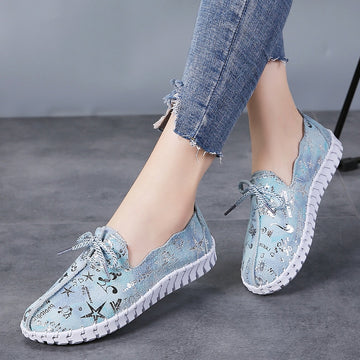 Lace Up Sequin Loafers Flats