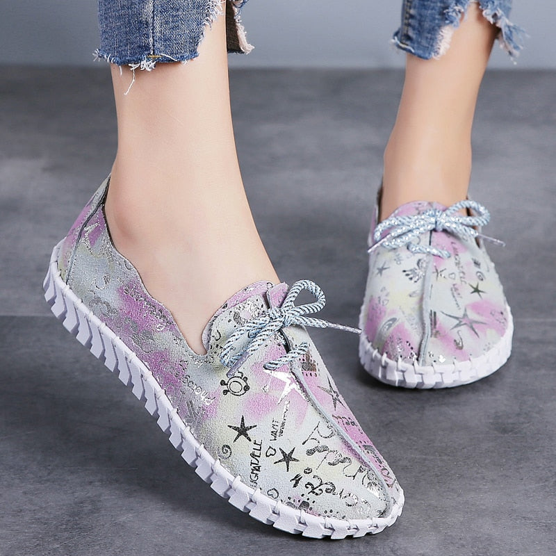 Lace Up Sequin Loafers Flats