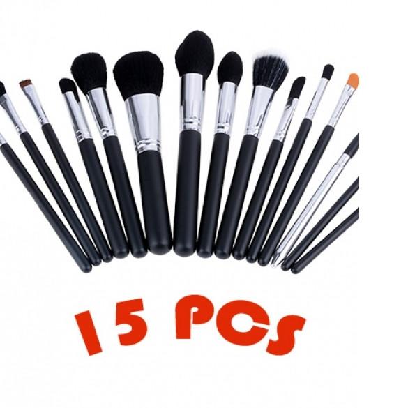 2016 High Quality New Arrival 15 Pcs Black Makeup Brushes Set Cosmetic Kits