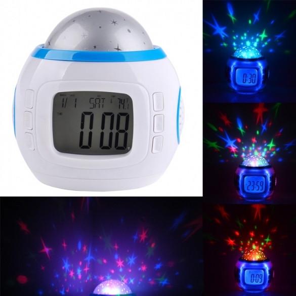 New Music Alarm Clock With Calendar Thermometer Star Sky Projection Thermometer