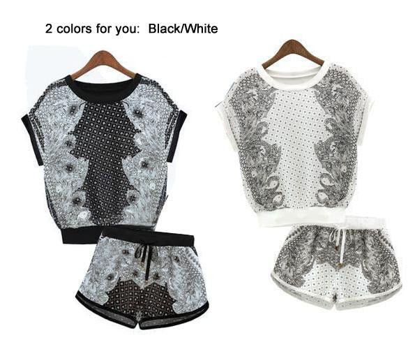 Print T-shirt Shorts Playsuit Activewear Two Pieces Suit - Meet Yours Fashion - 5