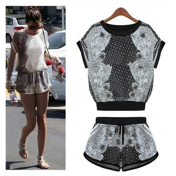 Print T-shirt Shorts Playsuit Activewear Two Pieces Suit - Meet Yours Fashion - 1
