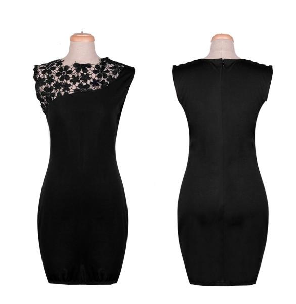 Floral Crochet Stretch Bodycon Knee-length Black Dress - Meet Yours Fashion - 2