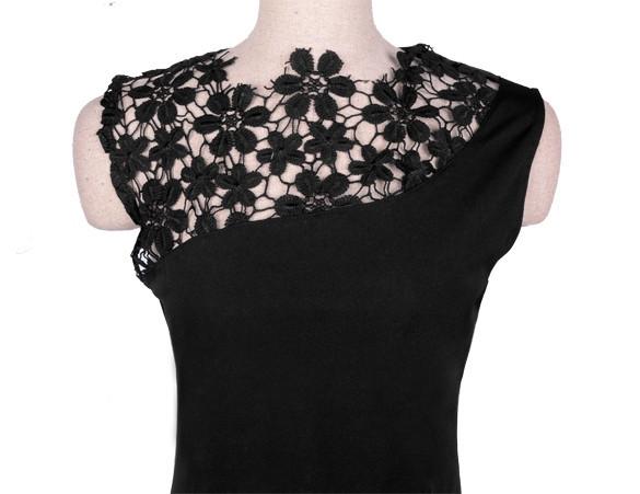 Floral Crochet Stretch Bodycon Knee-length Black Dress - Meet Yours Fashion - 4