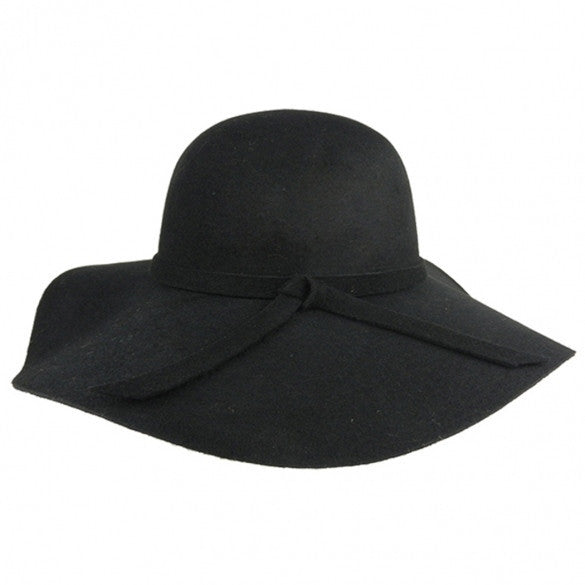 New Fashion Vintage Black Wide Brim Wool Felt Bowler Fedora Hat Floppy Cloche