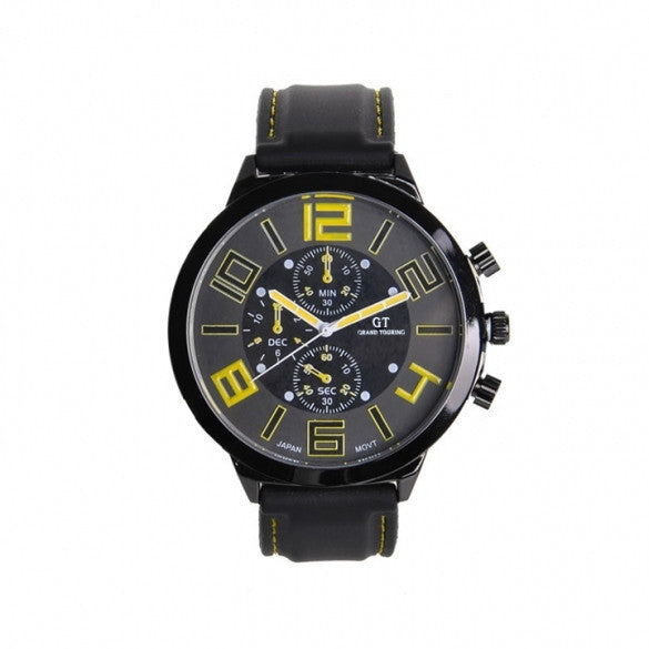 Men Sport Round Dial Quartz Black Rubber Strap Wrist Watch Large Display