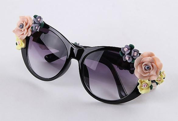 Vintage Shades Women Designer Rose Flowers Sunglasses