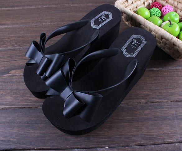 Ladies Summer Platform Flip Flops Thong Wedge Beach Sandals Knotbow Shoes - MeetYoursFashion - 4