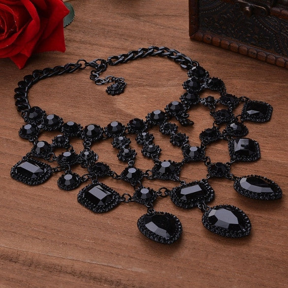 Hot Retro Style Women's Elegant Black Rhinestone Choker Necklace