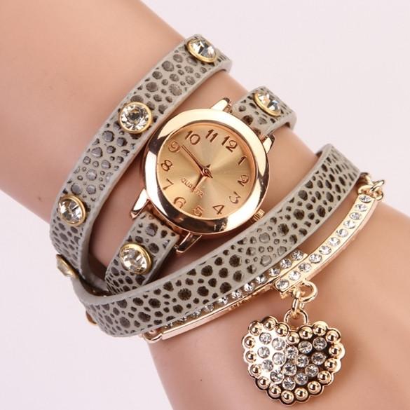 Fashion Women Casual Watches Crystal Faux Leather Strap Long Chain Quartz Watches