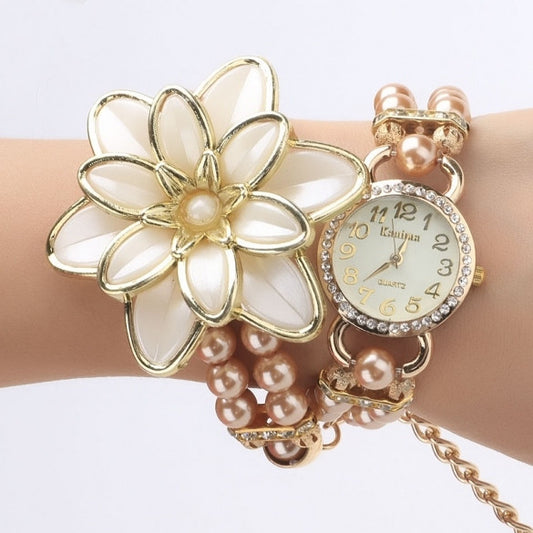 Hot Fashion Beads Flower Chain Wrap Necklace Bracelet Quartz Wristwatches Women Dress Watches