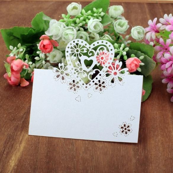 50pcs Hot Fashion Beautiful Heart Shape Hollow Wedding Party Decor Table Name Place Cards