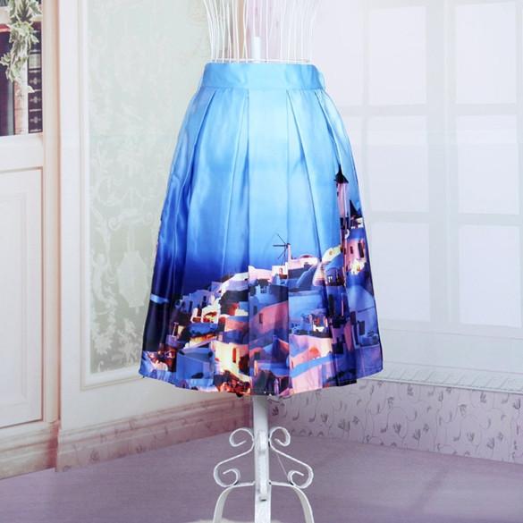 Women's Print Pleated Loose Knee Length Skirt - MeetYoursFashion - 6