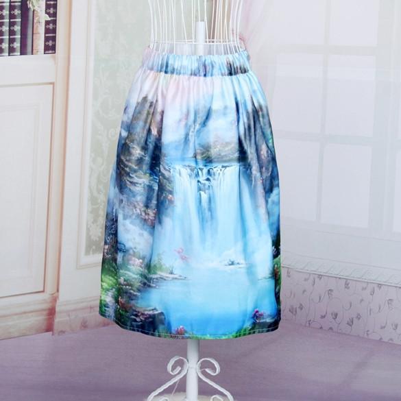 Women's Print Pleated Loose Knee Length Skirt - MeetYoursFashion - 4