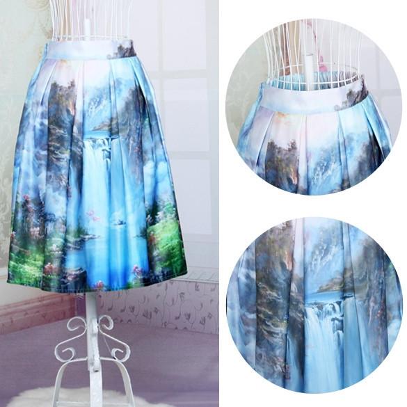 Women's Print Pleated Loose Knee Length Skirt - MeetYoursFashion - 10