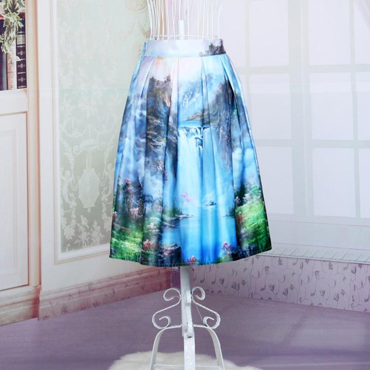 Women's Print Pleated Loose Knee Length Skirt - MeetYoursFashion - 7