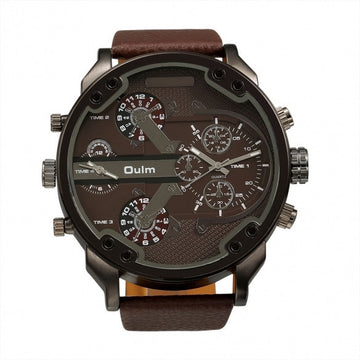 OULM Fashion Oversized Dual Dial Display Time Chronograph PU Leather Band Men's Watch - May Your Fashion - 1