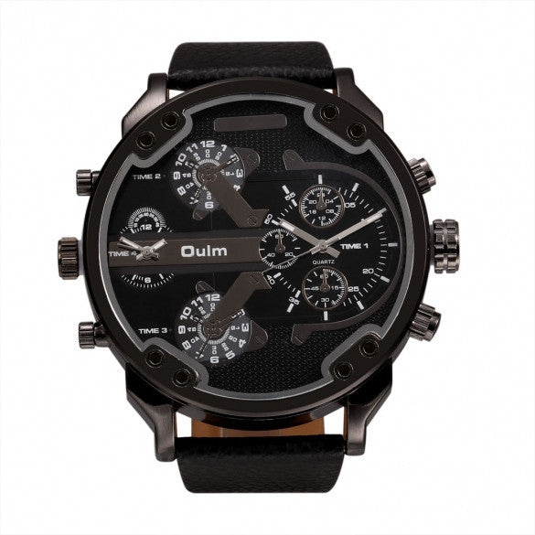 OULM Fashion Oversized Dual Dial Display Time Chronograph PU Leather Band Men's Watch - May Your Fashion - 2