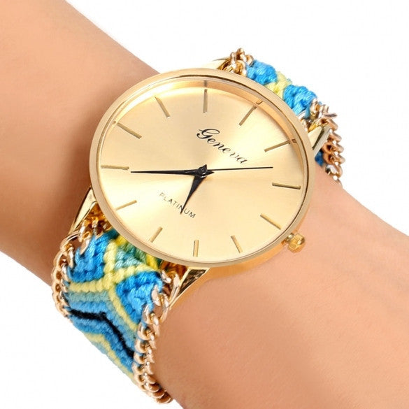 Handmade Braided Casual Women Friendship Bracelet Watch Round Dial Quartz Wrist Watch - May Your Fashion - 1