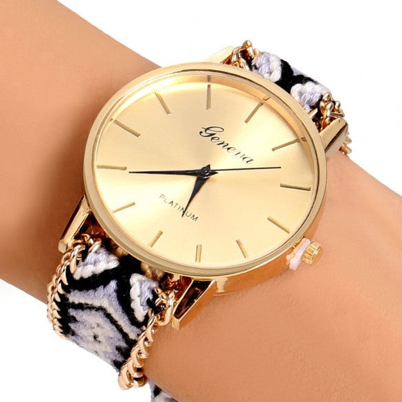 Handmade Braided Casual Women Friendship Bracelet Watch Round Dial Quartz Wrist Watch - May Your Fashion - 2