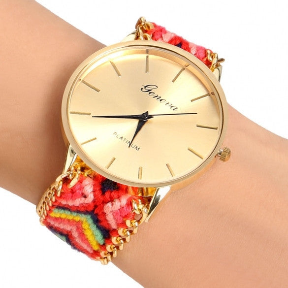 Handmade Braided Casual Women Friendship Bracelet Watch Round Dial Quartz Wrist Watch - May Your Fashion - 4