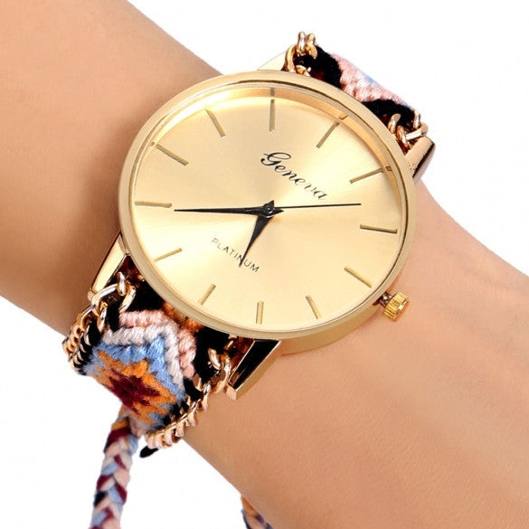 Handmade Braided Casual Women Friendship Bracelet Watch Round Dial Quartz Wrist Watch - May Your Fashion - 6