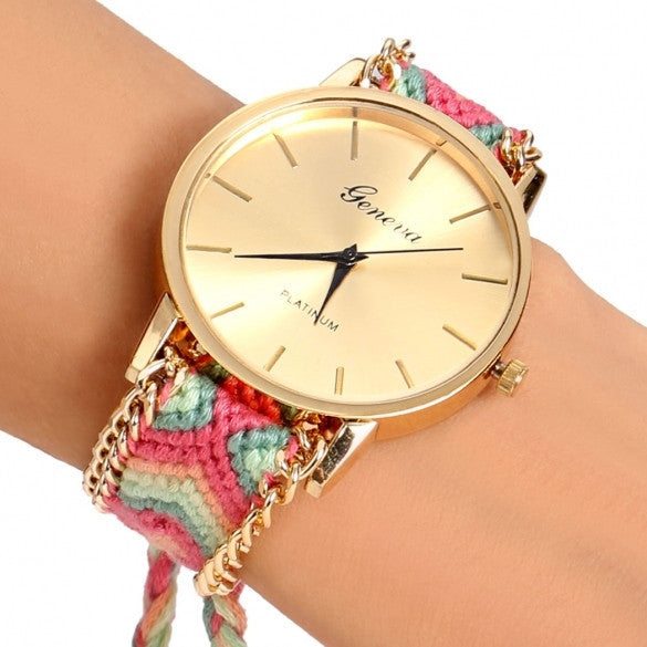 Handmade Braided Casual Women Friendship Bracelet Watch Round Dial Quartz Wrist Watch - May Your Fashion - 7
