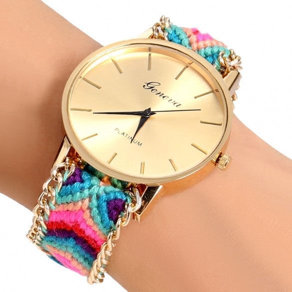 Handmade Braided Casual Women Friendship Bracelet Watch Round Dial Quartz Wrist Watch - May Your Fashion - 8