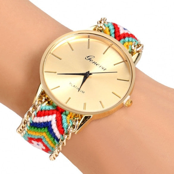 Handmade Braided Casual Women Friendship Bracelet Watch Round Dial Quartz Wrist Watch - May Your Fashion - 11
