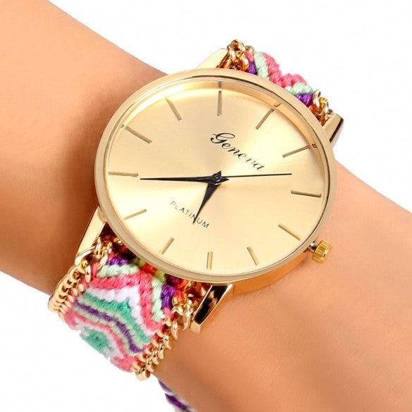 Handmade Braided Casual Women Friendship Bracelet Watch Round Dial Quartz Wrist Watch - May Your Fashion - 12