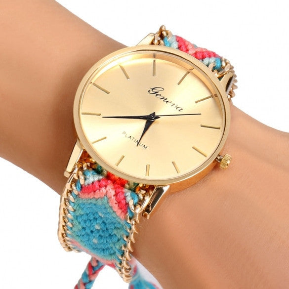 Handmade Braided Casual Women Friendship Bracelet Watch Round Dial Quartz Wrist Watch - May Your Fashion - 13