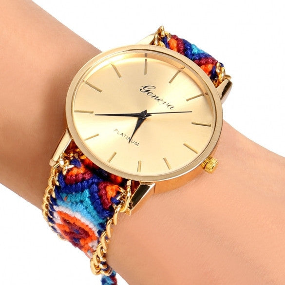 Handmade Braided Casual Women Friendship Bracelet Watch Round Dial Quartz Wrist Watch - May Your Fashion - 14
