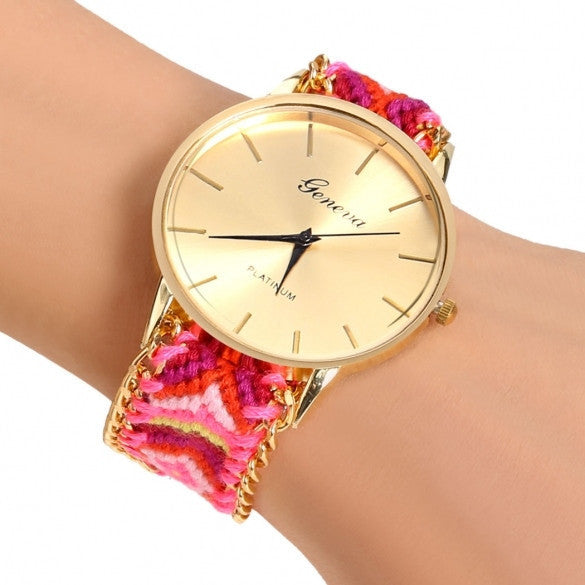 Handmade Braided Casual Women Friendship Bracelet Watch Round Dial Quartz Wrist Watch - May Your Fashion - 15