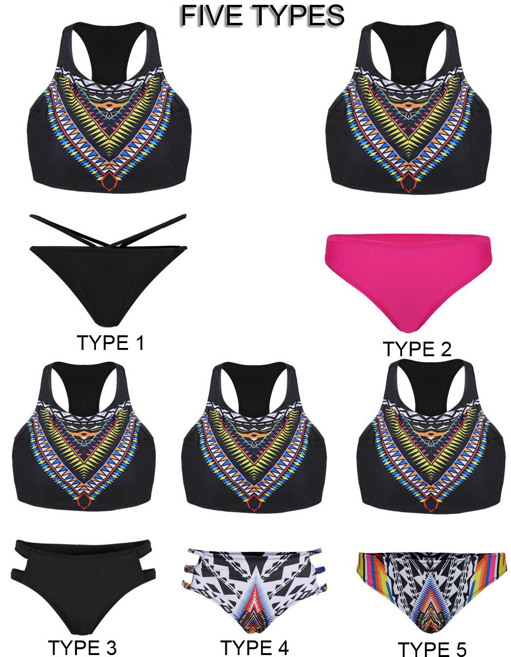 Geometric Print Off Bear Shoulder Low Waist Cut Out Bikini Beach Wear - Meet Yours Fashion - 6