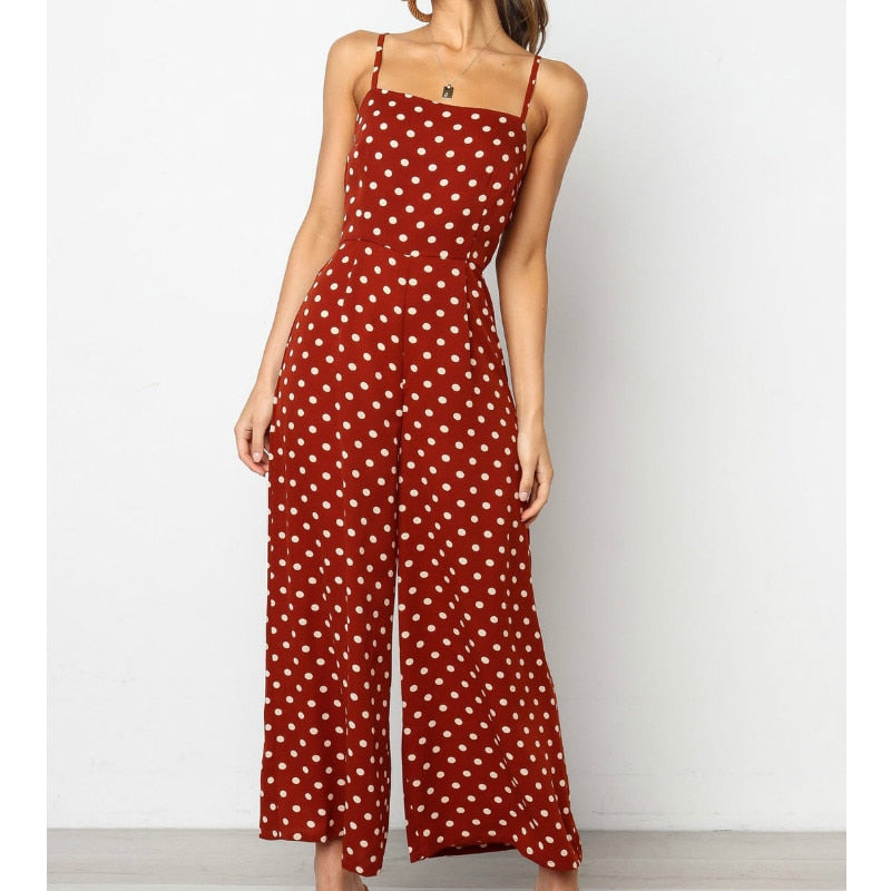 Wide Leg Polka Dotted Backless Jumpsuits