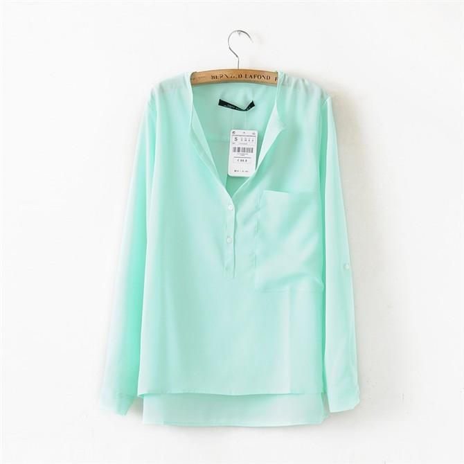 Chiffon V-neck Irregular Pure Color Casual Blouse - Meet Yours Fashion - 5