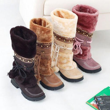 Fashion Warm Fur Tassel Snow Combat Boots