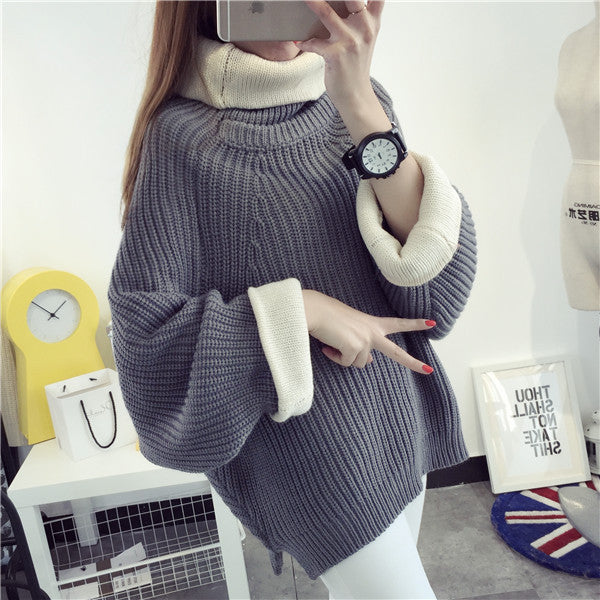 Korean Solid Color Knit Big Pullover Splicing Sweater - May Your Fashion - 3