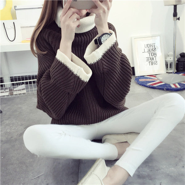 Korean Solid Color Knit Big Pullover Splicing Sweater - May Your Fashion - 5