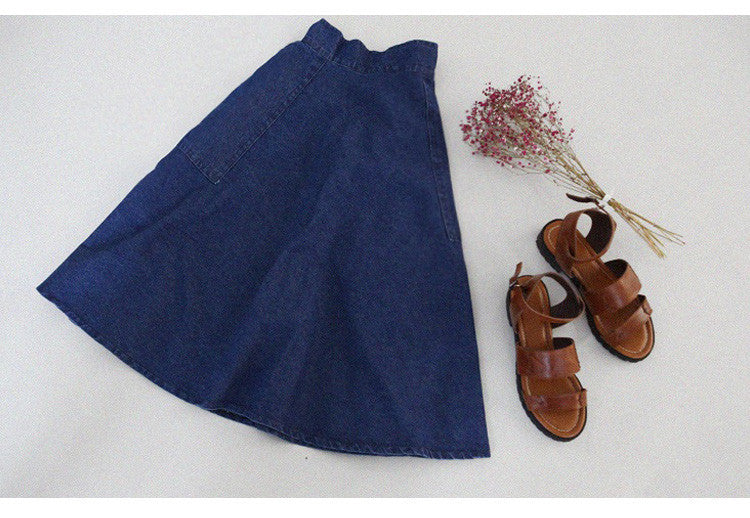 A-line Flared Pleated Slim Denim Middle Skirt - May Your Fashion - 4