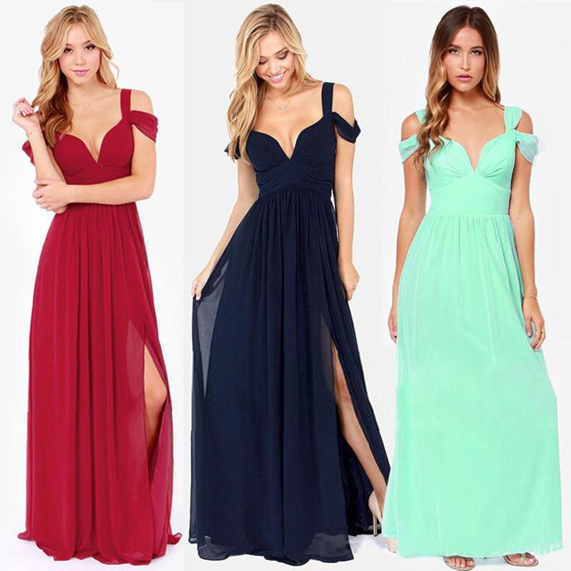 Solid Color Sexy Backless V-neck Party Dress Long Dress - Meet Yours Fashion - 1