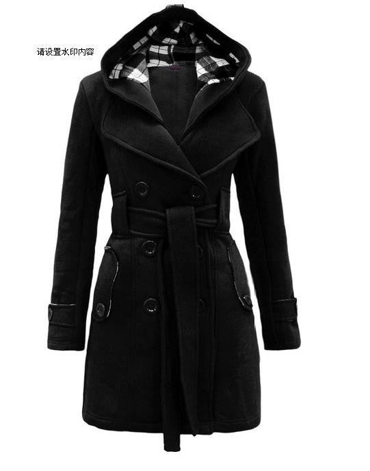 Plus Size Double Breasted Long with Belt Hooded Coat - May Your Fashion - 3