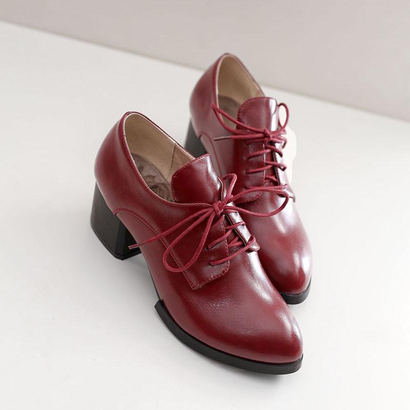 British Leisure Style Lace Up Chunky Heel Shoes