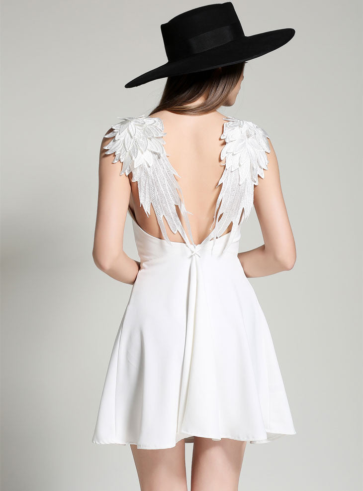 Spaghetti Strap Lace Wings Backless Sleeveless Short Dress - May Your Fashion - 4